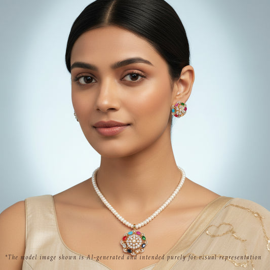 Dainty Navratna Multicolor Freshwater Pearl Necklace Set