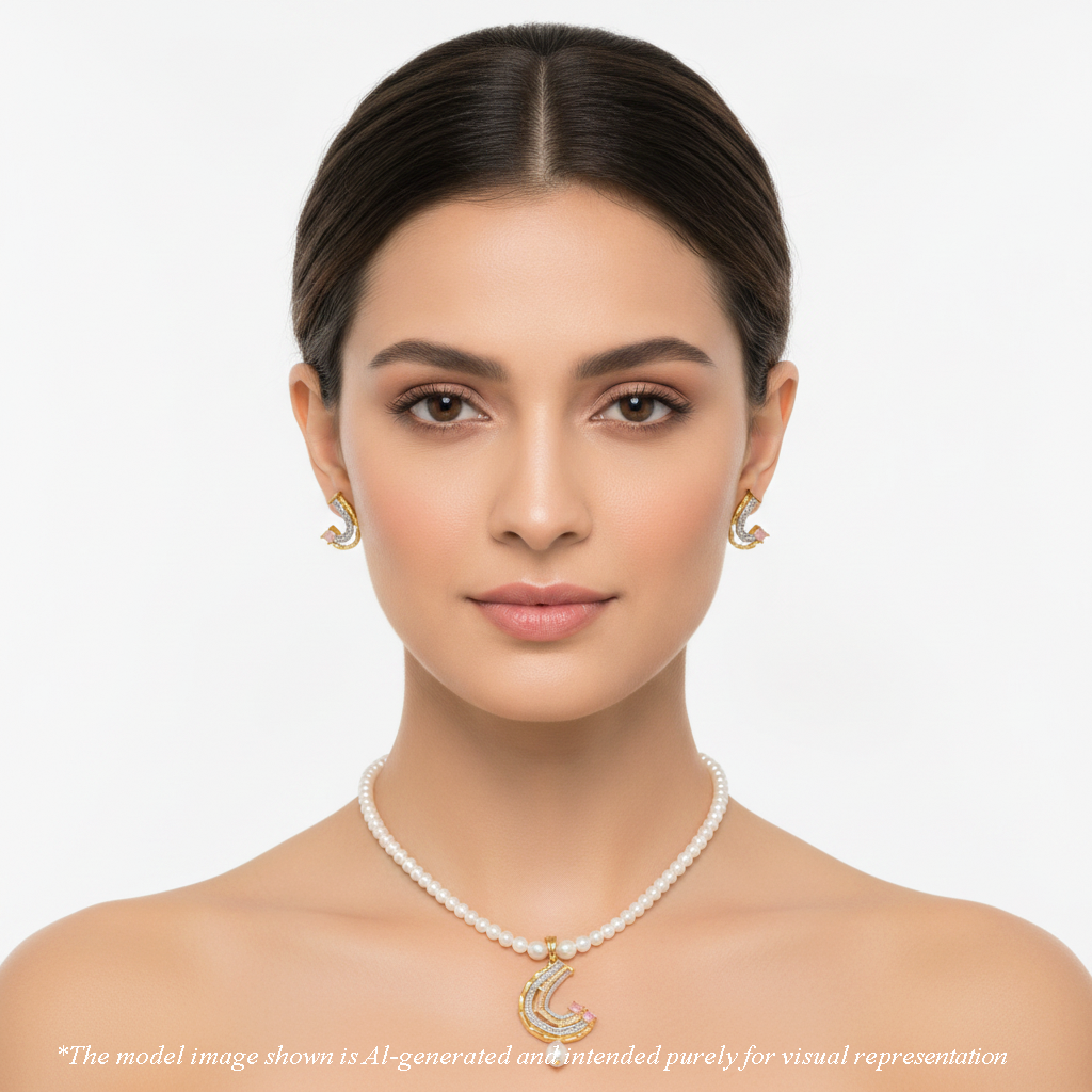 Adorable Pink Stone Freshwater Pearl Necklace Set