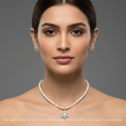 White Stone Freshwater Pearl Necklace Set