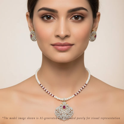 Attractive Natural Ruby Freshwater Pearl Necklace Set