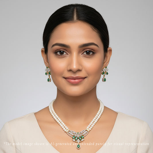 Artistic Green Stone Freshwater Pearl Set