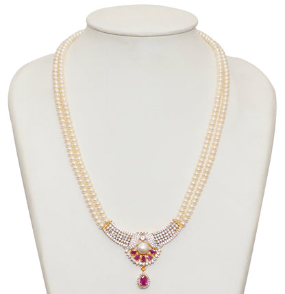 Sparkling Red Stone Freshwater Pearl Necklace Set