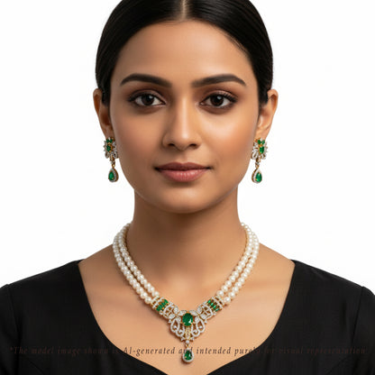 Floral Green Stone Freshwater Pearl Set