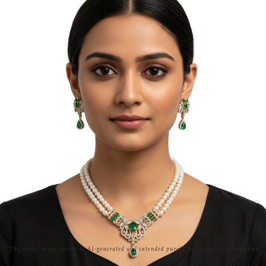 Floral Green Stone Freshwater Pearl Set