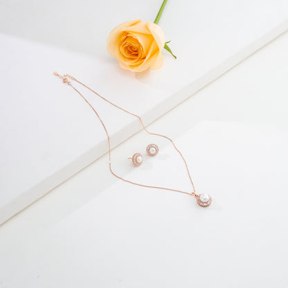 Charming Silver Rose Gold Freshwater Pearl Necklace Set