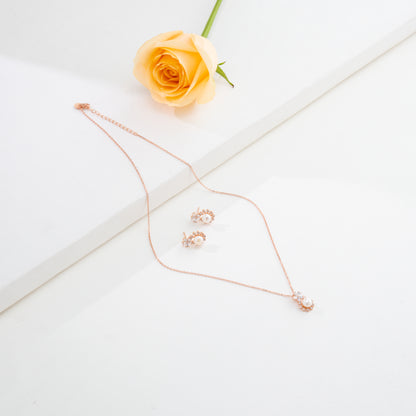 Vintage Silver Rose Gold Freshwater Pearl Necklace Set