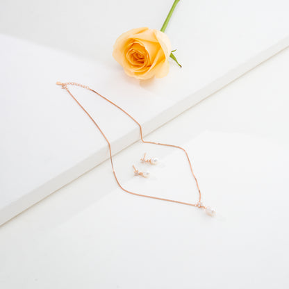 Stylish Rose Gold Silver Freshwater Pearl Necklace Set