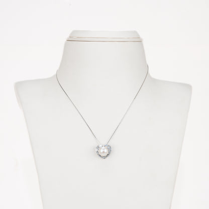 Heart-Shaped Silver White Stone Freshwater Pearl Necklace Set