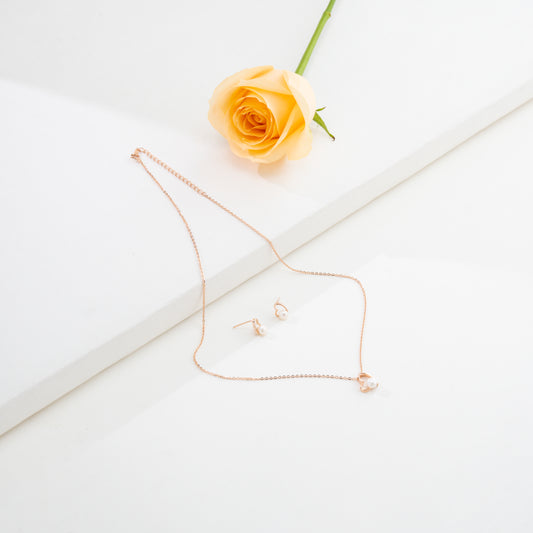 Heart-Shaped Rose Gold Silver Freshwater Pearl Necklace Set