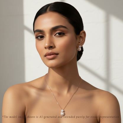 Vintage Silver Rose Gold Freshwater Pearl Necklace Set