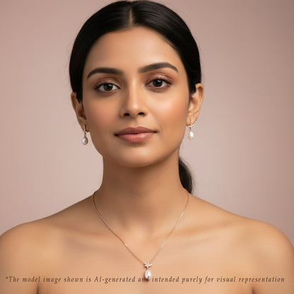 Stylish Rose Gold Silver Freshwater Pearl Necklace Set