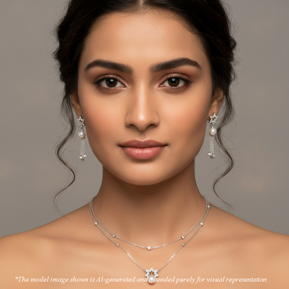 Stylish  Silver Freshwater Pearl Necklace Set