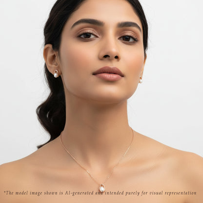 Heart-Shaped Rose Gold Silver Freshwater Pearl Necklace Set