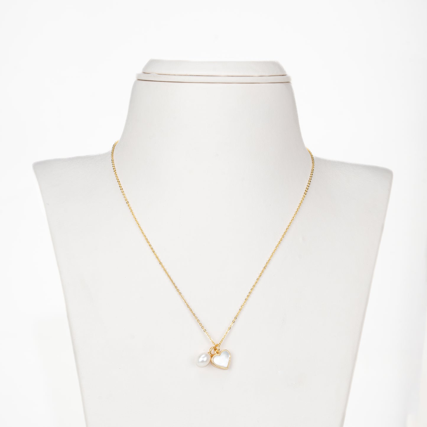 Golden Heart White Freshwater Pearl Necklace