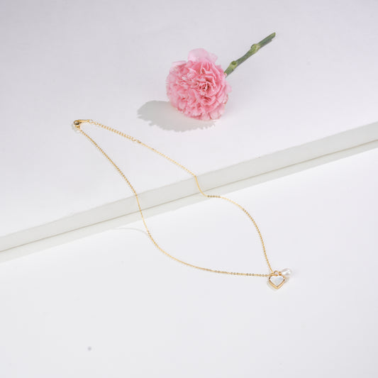 Golden Heart White Freshwater Pearl Necklace