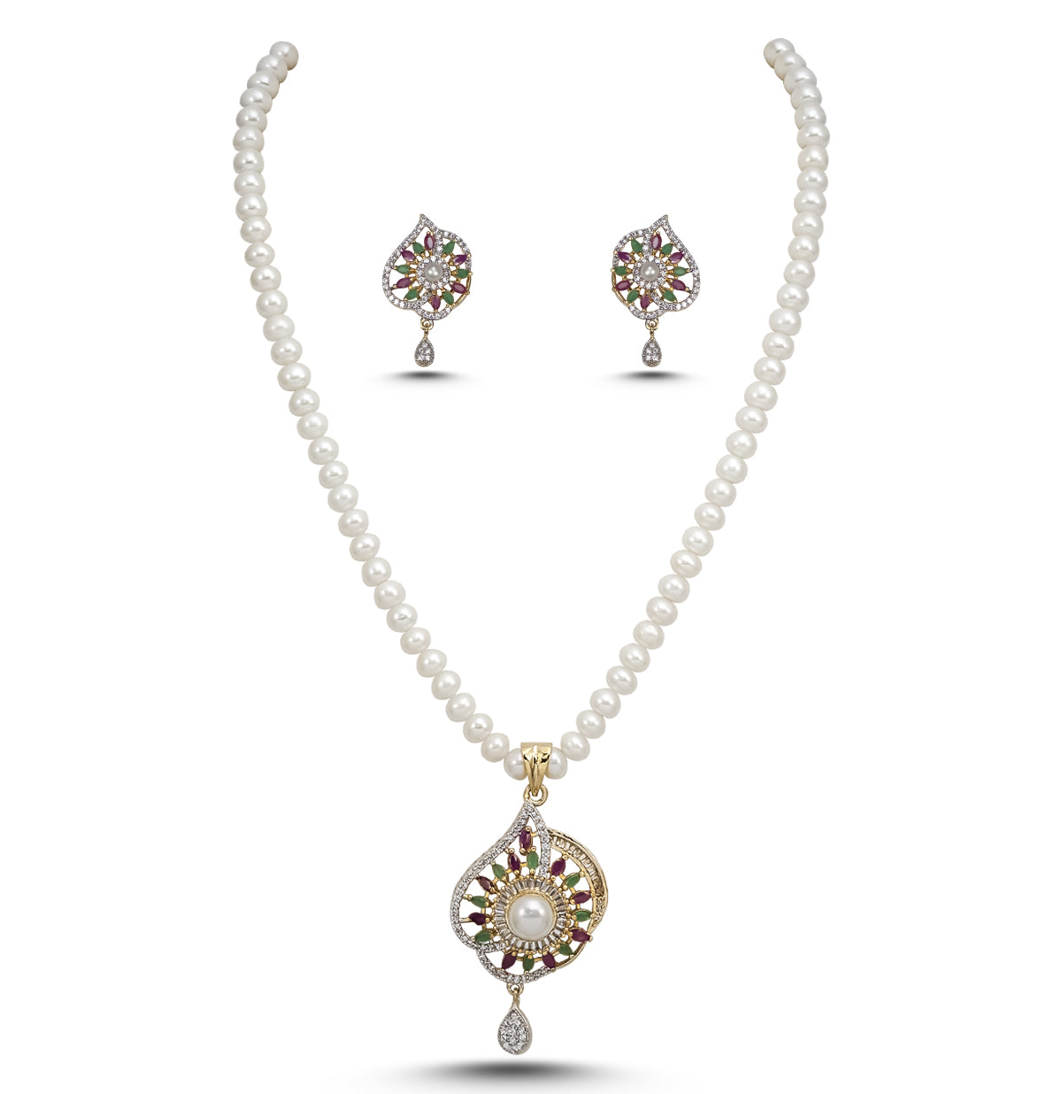 Brilliant Red Green Freshwater Pearls Necklace Set