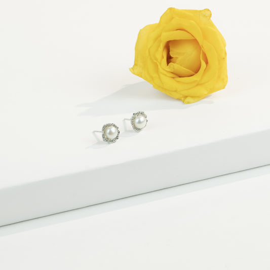 Modernity White Stone Freshwater Pearl Stud Earrings