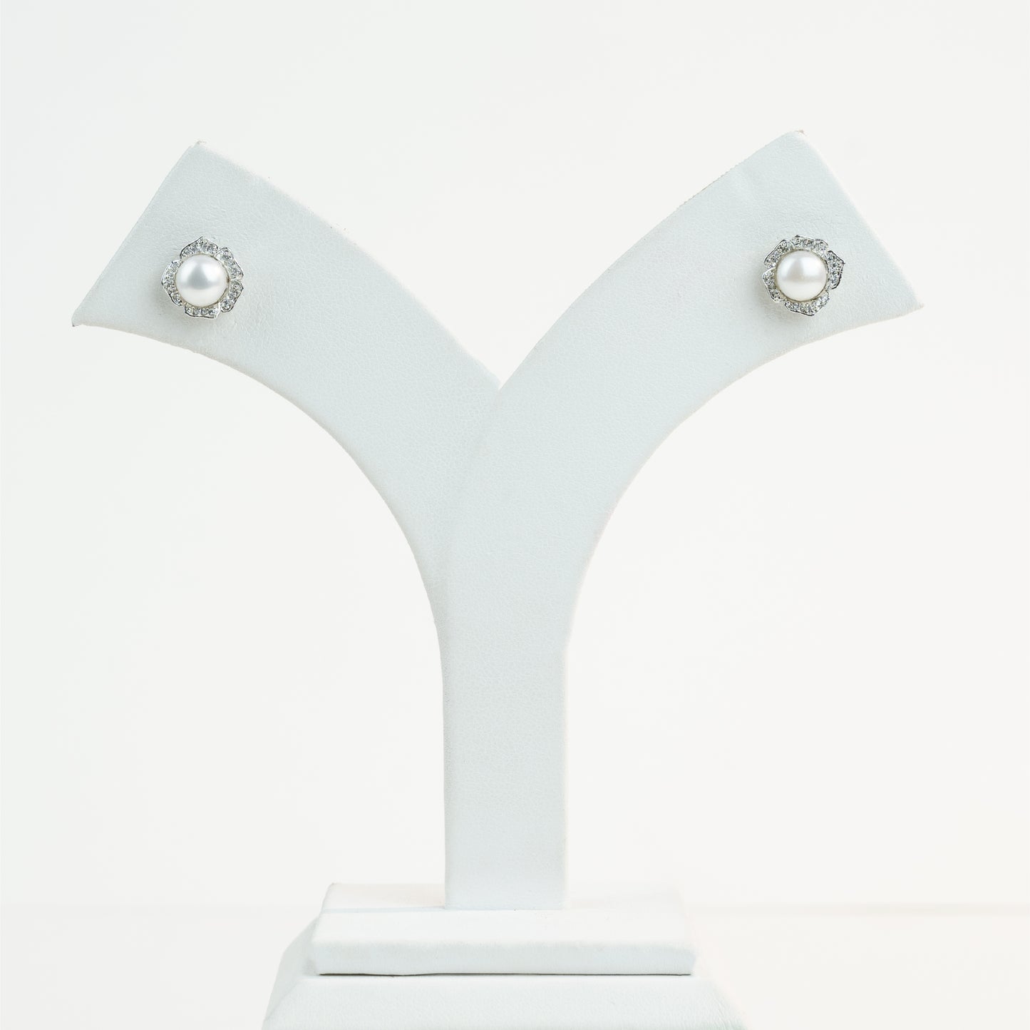 Modernity White Stone Freshwater Pearl Stud Earrings