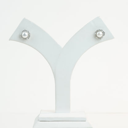 Modernity White Stone Freshwater Pearl Stud Earrings
