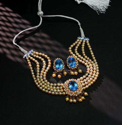 Miniature Akoya Pearl And Amethyst Stone Choker Set