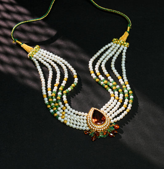 Radiant Pearl Emerald Stone Choker