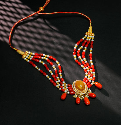 Modern Coral Stone Pearl Choker