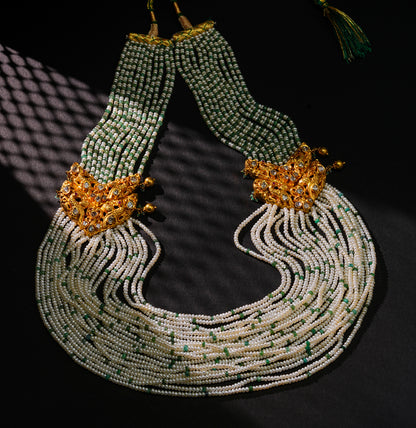 Graceful Seed Pearl Emerald Side Piece Necklace