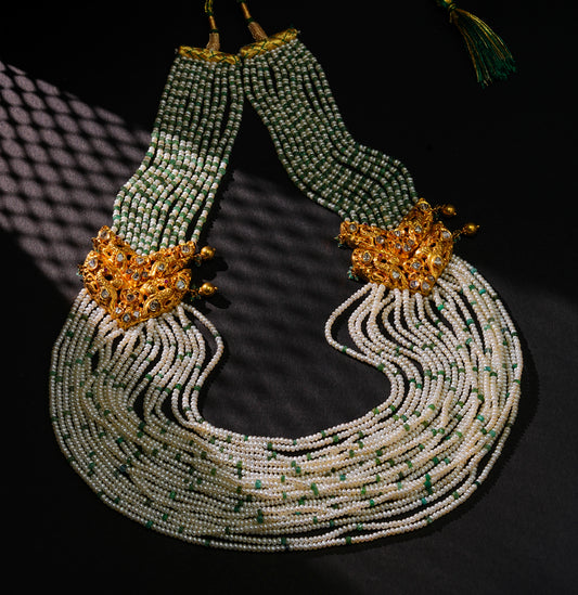 Graceful Seed Pearl Emerald Side Piece Necklace