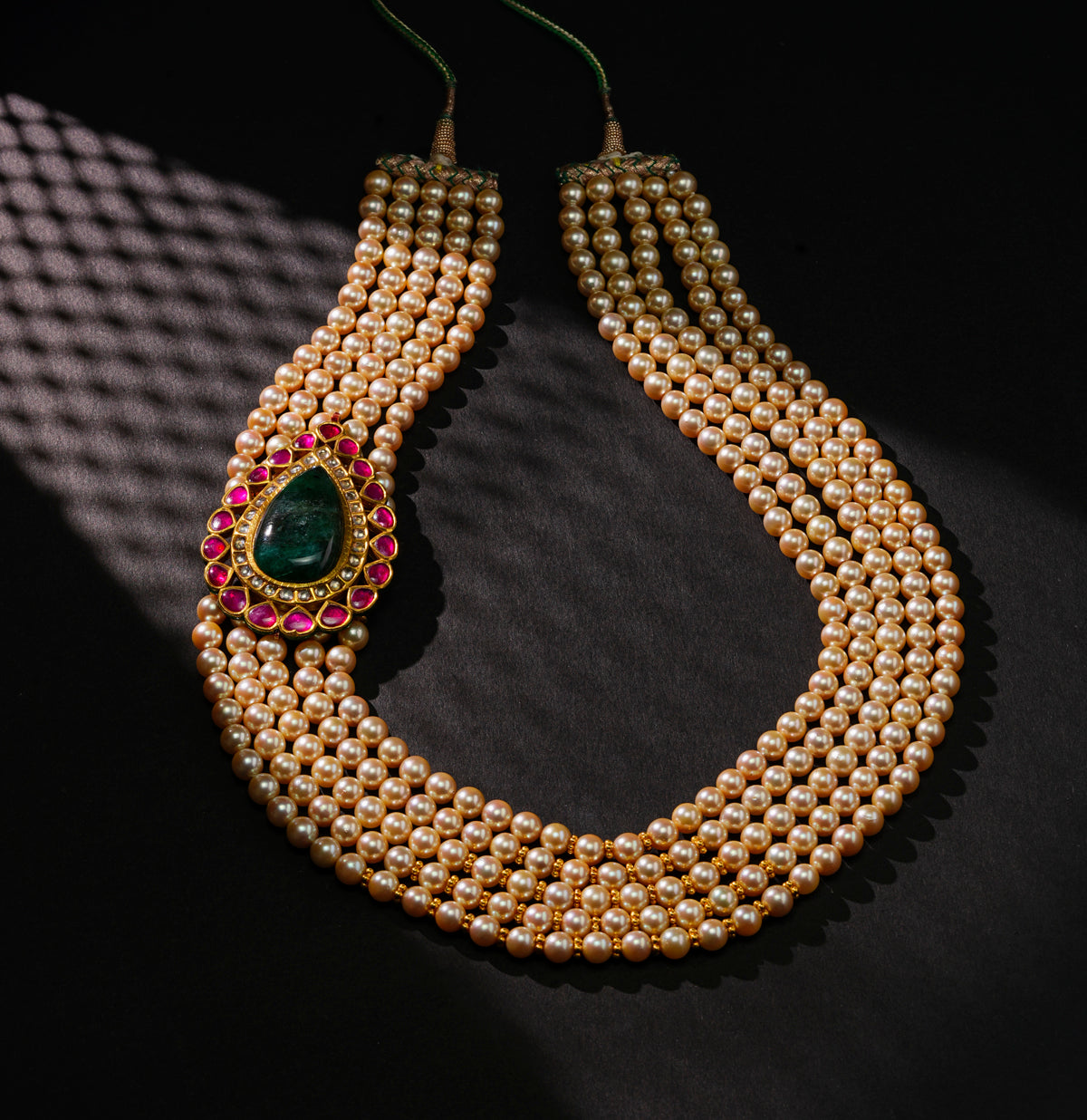 Decadent Gold Kundan Emerald Side Piece Necklace