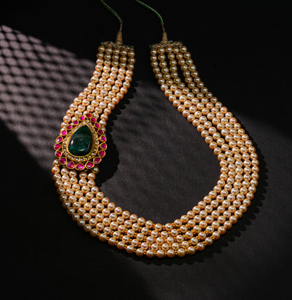 Decadent Gold Kundan Emerald Side Piece Necklace