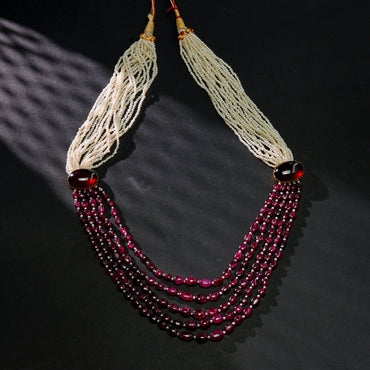 Delicate Gold Pearl Ruby Side Piece Necklace