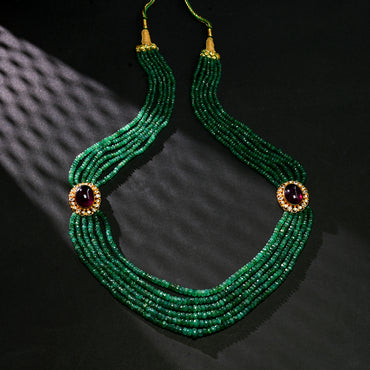 Exciting Gold Emerald Side Piece Necklace