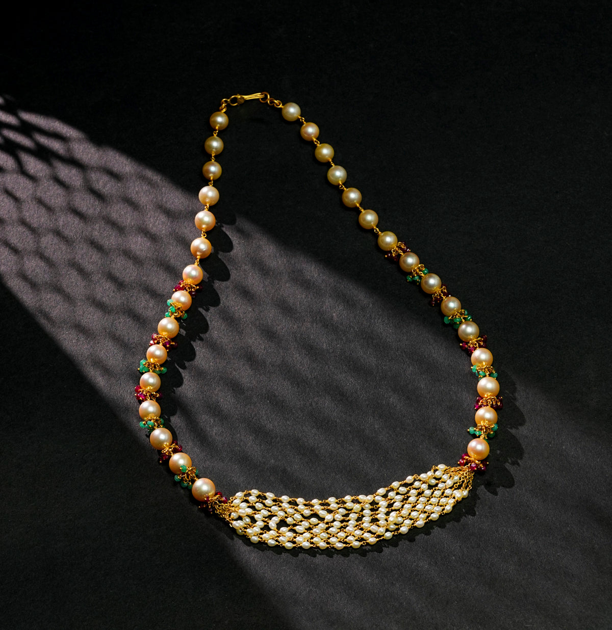 Illuminating Ruby Emerald Pearl Taar Mala