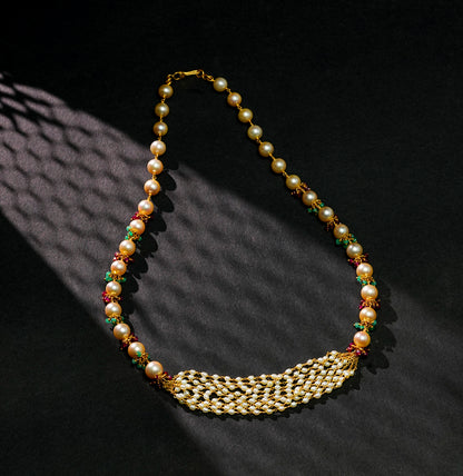Illuminating Ruby Emerald Pearl Taar Mala