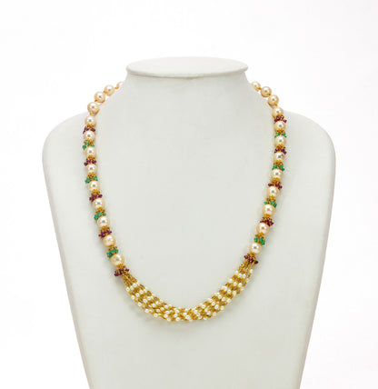 Illuminating Ruby Emerald Pearl Taar Mala