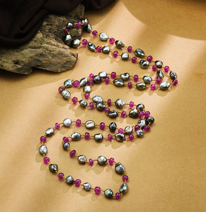 Gleaming Gold Ruby Pearl Taar Mala