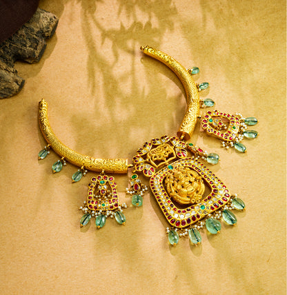 Designer Gold  Red and Green Stone Kundan Necklace