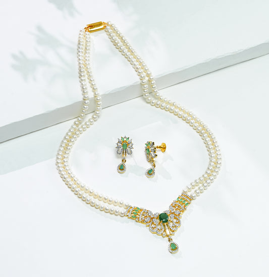 Floral Green Stone Freshwater Pearl Set