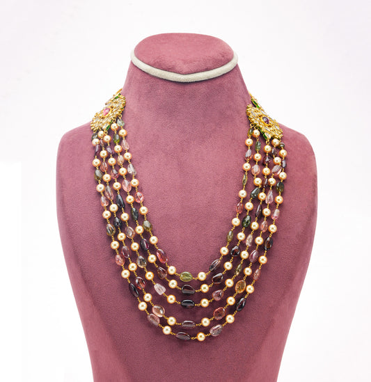Radiant Tourmaline Pearl Taar Mala