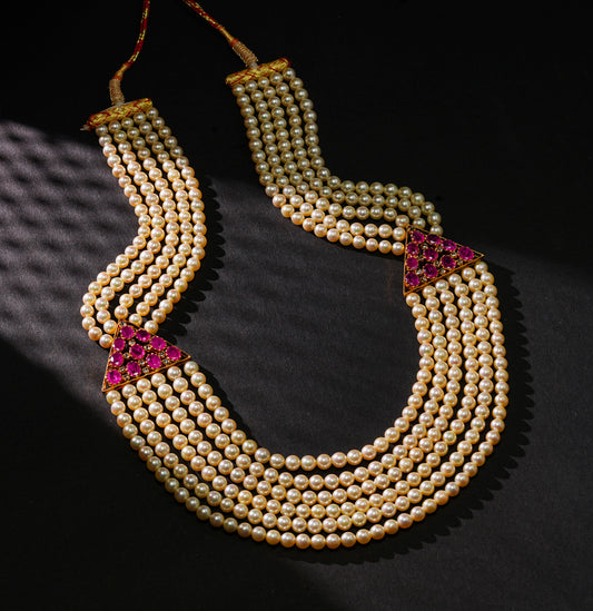 Versatile Ruby Pearl Side Piece Necklace