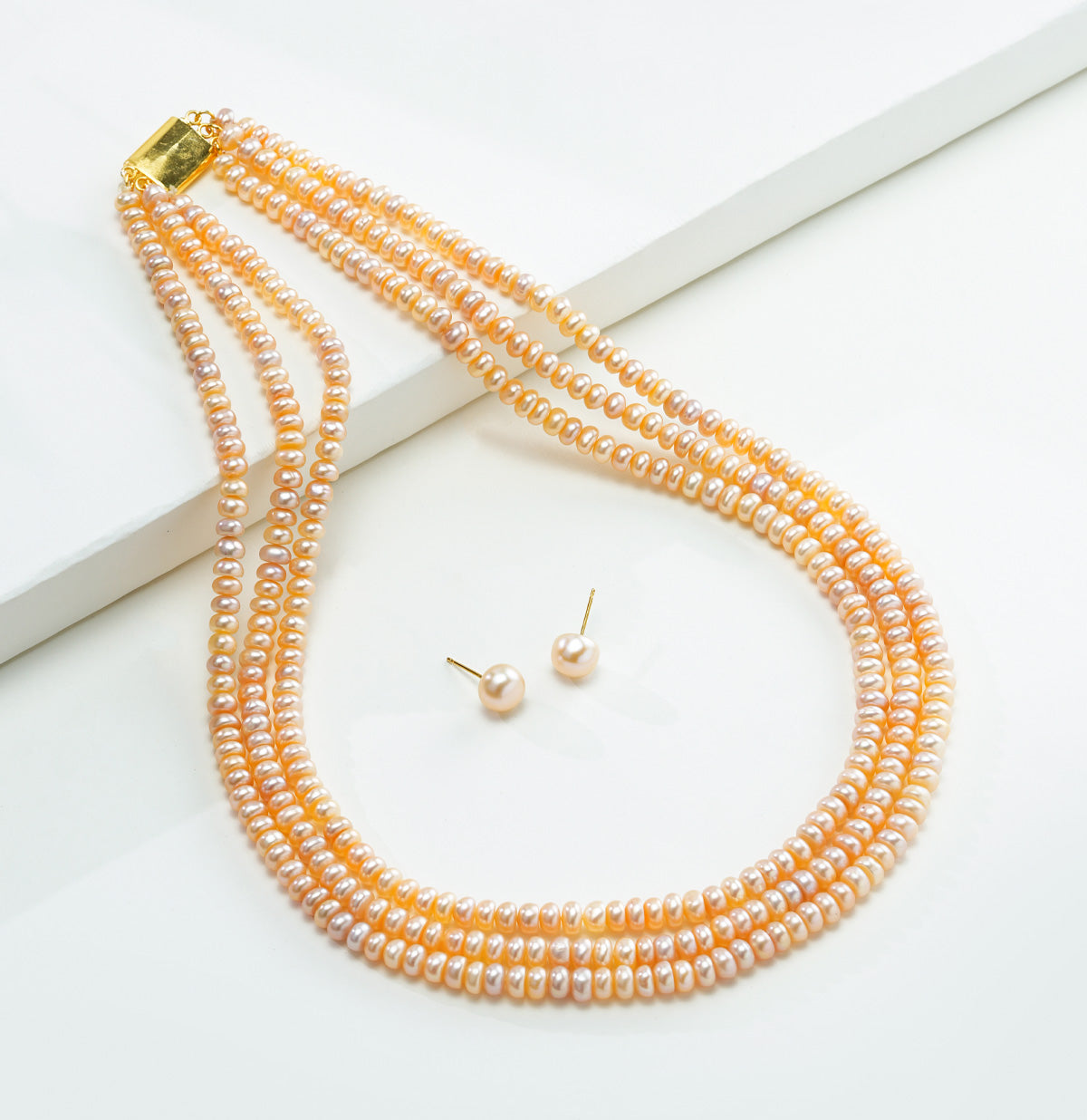 3.0-4.0mm Pink Button Freshwater Pearl Necklace Set - AA Quality