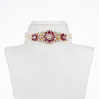 Exotic Red Stone Freshwater  Pearl Choker Set