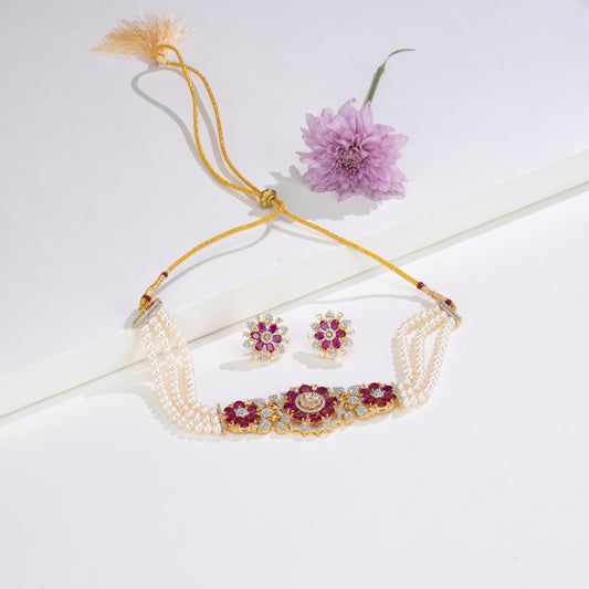 Exotic Red Stone Freshwater  Pearl Choker Set