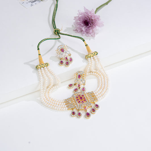 Charming Red Stone Freshwater Pearl Choker Set