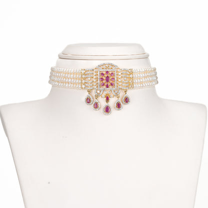 Charming Red Stone Freshwater Pearl Choker Set