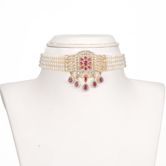 Charming Red Stone Freshwater Pearl Choker Set