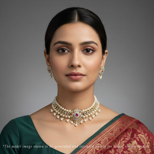 Exotic Red Stone Freshwater Pearl Choker Set