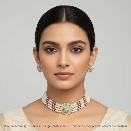 Floral Natural Ruby Freshwater Pearl Choker Set