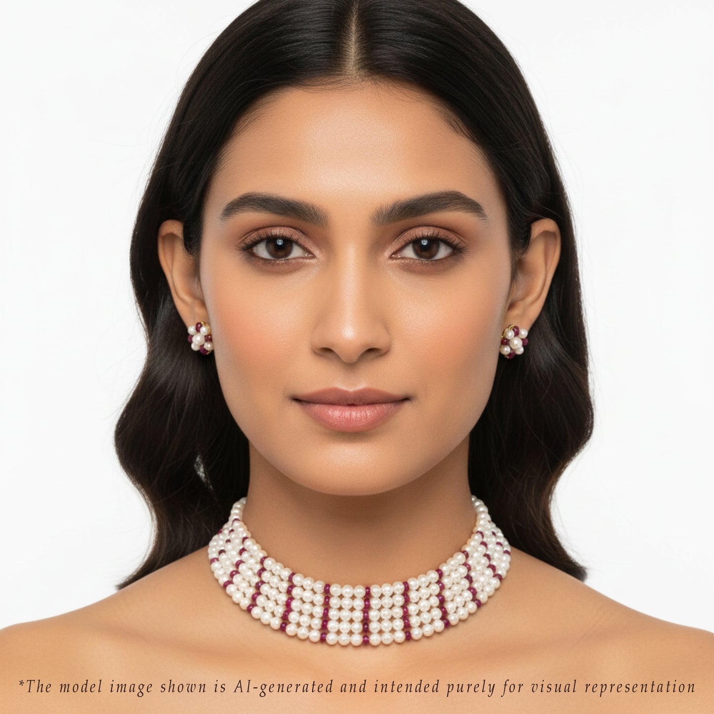 Natural Ruby Near Round Freshwater Pearl Choker Set