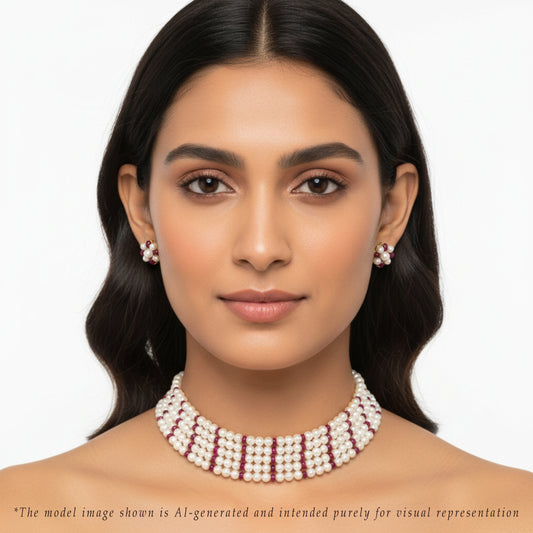 Natural Ruby Near Round Freshwater Pearl Choker Set